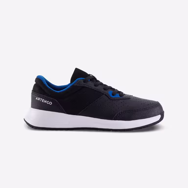 kids-lace-up-essential-tennis-shoes-black-blue-artengo-8664341